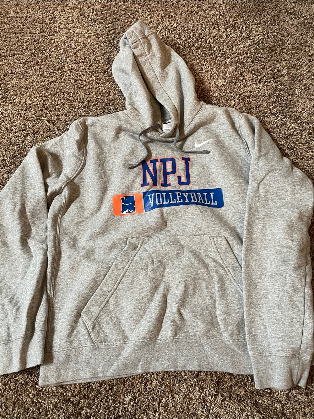 Nike Gray NPJ Volleyball Pullover Hoodie with Blue & Orange Logo